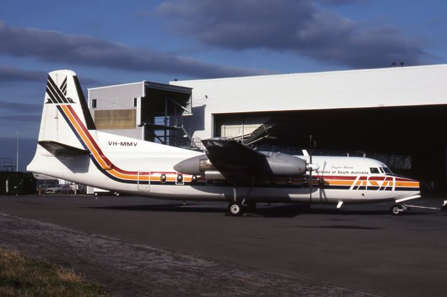 PACIFIC AEROSPACE 750XL (VH-MMV) - AIRLINES OF SOUTH AUSTRALIA - FOKKER F-27-200 FRIENDSHIP - REG : VH-MMV (CN 10355) - WEST BEACH ADELAIDE SA. AUSTRALIA - YPAD (17/6/1983)35MM SLIDE CONVERSION SCANNED AT 4600 DPI.