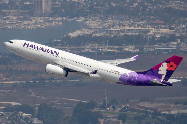 Airbus A330-200 (N379HA) - Climbing out of LAX bound for HNL