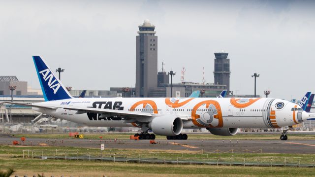 BOEING 777-300 (JA789A) - “BB-8 ANA JET” LIVERYbr /I photographed it in a Narita Sakuranoyama Park.br /All Nippon Airways / Boeing 777-381/ERbr /Apr.09.2016 Narita International Airport [NRT/RJAA] JAPAN