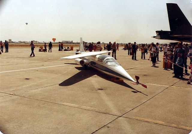 — — - KNUQ - Experimental - The Ames-Dryden (AD)-1 was a research aircraft designed to investigate the concept of an oblique or pivoting wing. The oblique wing could be rotated on its center pivot so that it could be set at its most efficient angle for the speed at which the airplane was flying.br /The oblique wing was the brainchild of NASA aeronautical engineer Robert T. Jones, whose analytical and wind tunnel studies at the NASA Ames Research Center, Moffet Field, California, indicated that an oblique wing, supersonic transport might achieve twice the fuel economy of an aircraft sporting more conventional wings. Here the aircraft is seen on display at the NAS Moffett Field Airshow in the late 1980s