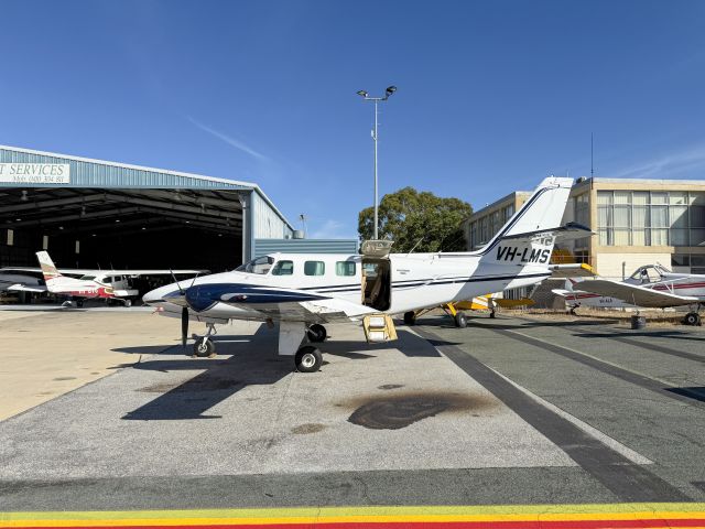 Cessna T303 Crusader (VH-LMS) - The C303 Crusader is a rare aircraft. Pressurized. At Jandakot near Perth, Australia. 27-MAR-2025.