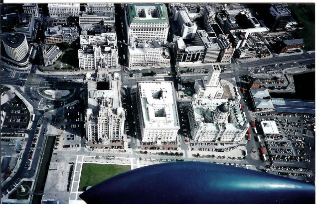 — — - The royal Liver Building Pier Head Liverpool airport low level circuit