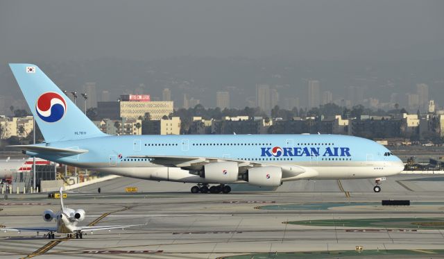 Airbus A380-800 (HL7611) - Taxiing to gate at LAX