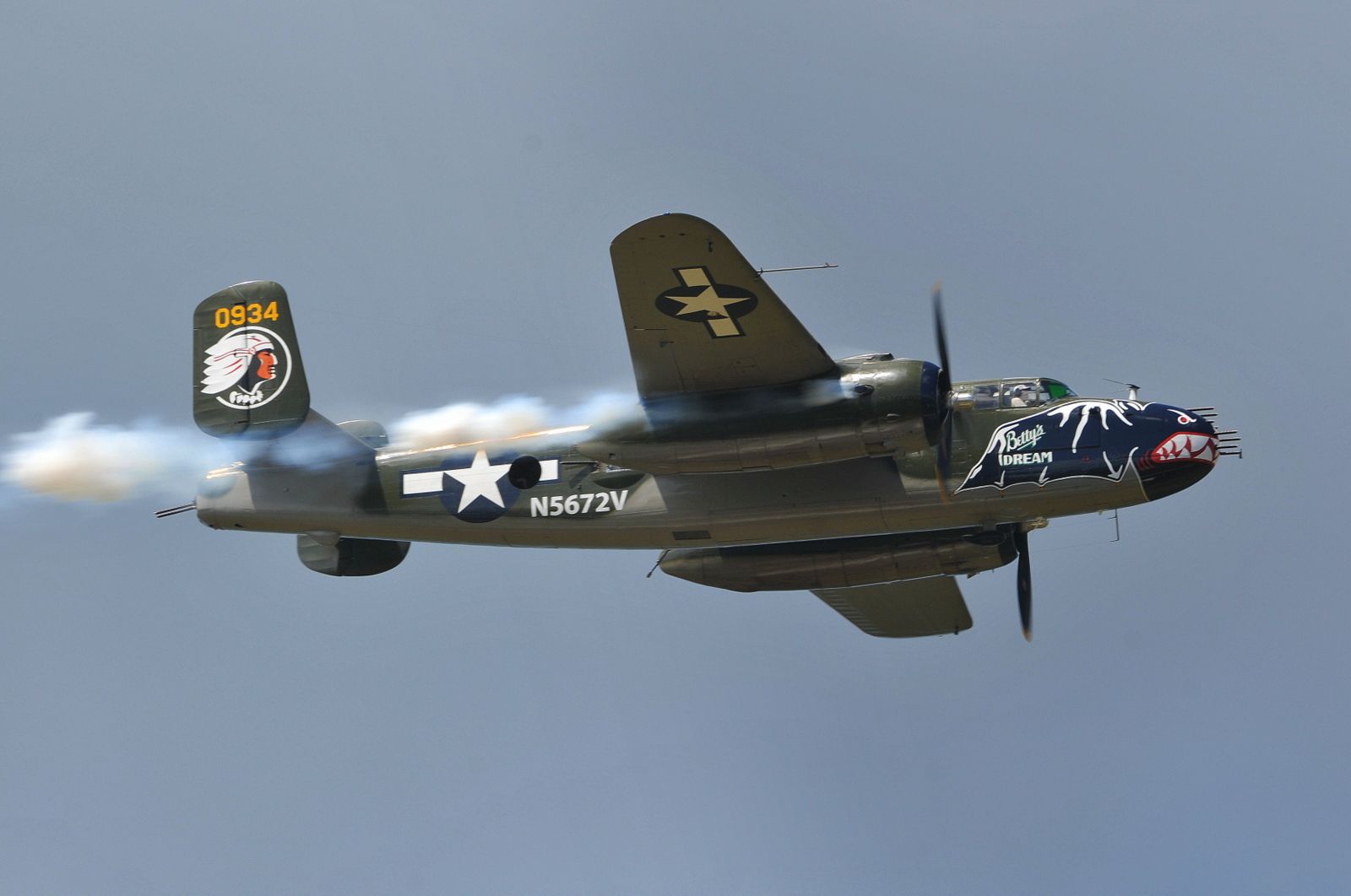 N5672V — - "Bettys Dream" North American B-25J Mitchell makes a low pass over TQPF 