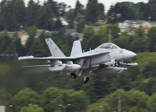 McDonnell Douglas FA-18 Hornet (16-6945) - Boeing E/A-18G Growler from VX-9 "The Vampires" Departing Boeing Field for China Lake