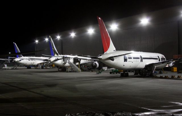Boeing 787-8 — - Three Boeing 787s at the Boeing Everett Modification Center January 28, 2012.
