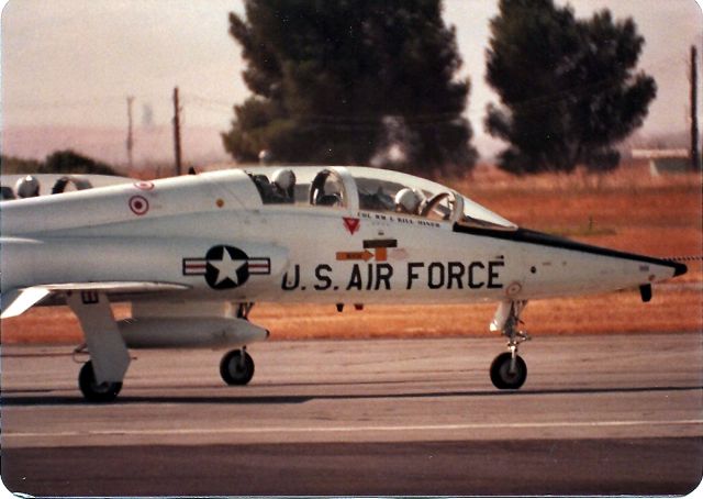 North American Trojan — - KSUU - T-38 Talon duo taxis towards the take off point during the Travis AFB Airshow. The name under the canopy says in part  Col Bill Hines. Date apprx 1987