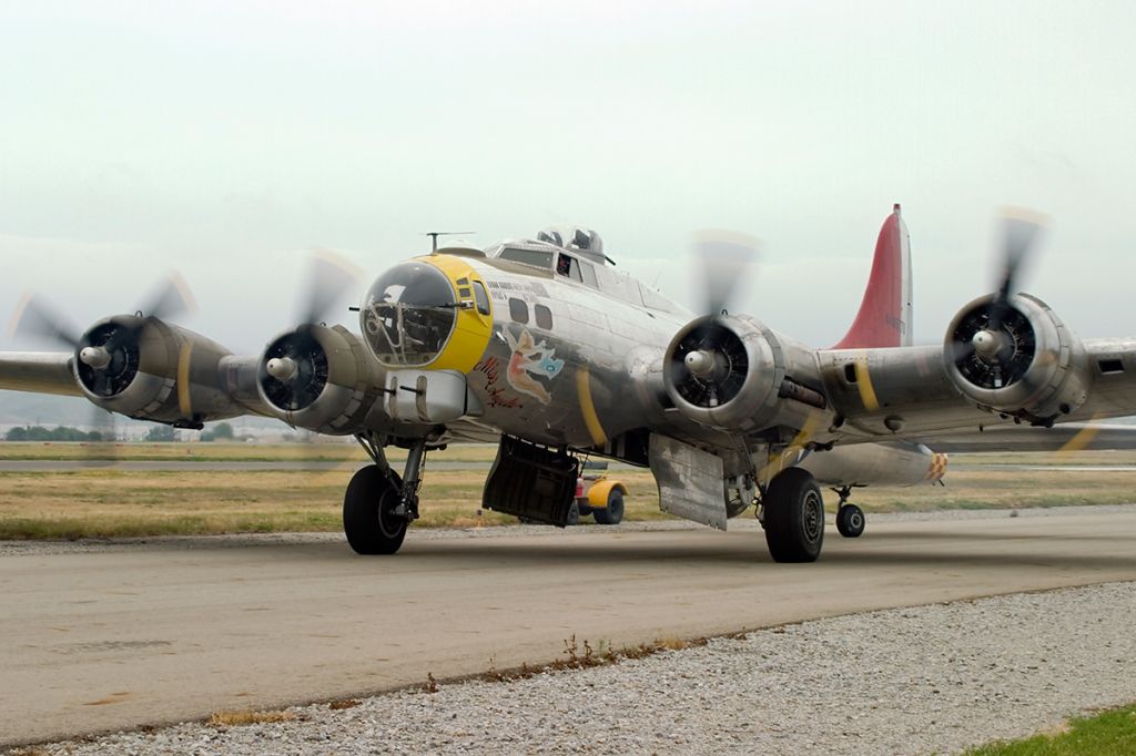 N3509G — - The Planes of Fame air museums Boeing B-17G Miss Angela starting to taxi out under overcast skies @ KCNO.