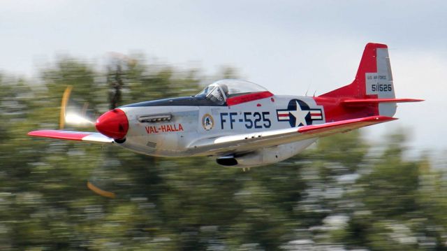 North American P-51 Mustang (N151AF) - VAL-HALLA (North American P-51D Mustang) low altitude high speed pass during 07SEP13 airshow.