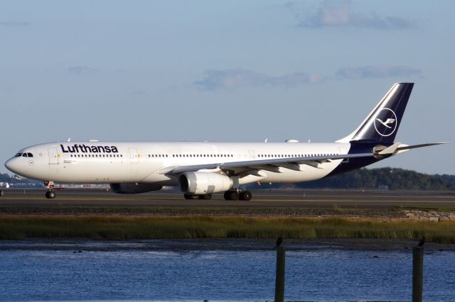 Airbus A330-300 (D-AIKR) - Birds eye view: Lufthansa A333 taxi's by while 2 other birds look on from the poles.