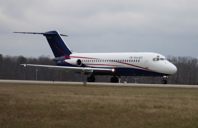 Douglas DC-9-10 (N196US) - A USA Jet McDonnell Douglas DC9-15F on its takeoff roll down Runway 18 at Pryor Field Regional Airport, Decatur, AL - February 22, 2017.