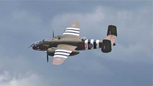 North American TB-25 Mitchell (N88972) - Historic Flight Foundations B-25D "Grumpy" (Ser#43-3318) makes a low pass over runway 34L on North American Aviation Day, 6/9/12.