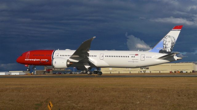 Boeing 787-9 Dreamliner (G-CKNY) - BOE830 nears touchdown on Rwy 34L to complete an EWA flight on 9.21.17. (ln 608 / cn 63312). The aircraft is using temporary reg#N1012N.