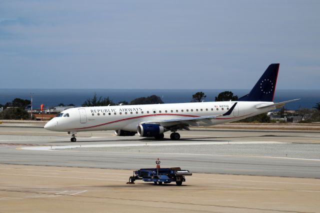 Embraer 170/175 (N177HQ) - KMRY - E-190 for Republic landing at Monterey for charter service for Harrahs.com to Laughlin,NV on 5/22/2015.