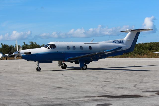 Pilatus PC-12 (N794AF) - Getting ready to taxi out at Stella Maris Long Island Bahamas 12/26/2014.