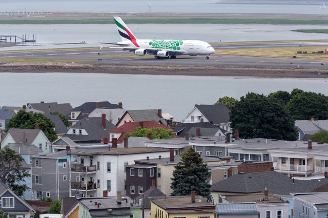 Airbus A380-800 (A6-EOL) - There is something special in town. Second scheduled, first special livery Emirates A380 in Boston. 