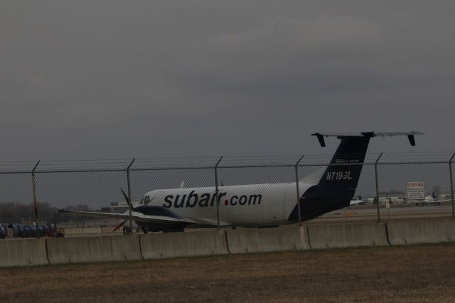 Beechcraft 19 Sport (N719GL) - 032616 Suburban Air Beech 1900 parked on the freight ramp