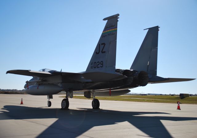 McDonnell Douglas F-15 Eagle (AFR80029) - 1 of 2 F-15s on the ramp that day, but 1 of 4 to perfrom the Veterans Day fly-by at Bank of America Stadium before the NFL Carolina Panthers games vs. the Denver Broncos (Denver 36 - Carolina 14) - 11/10/12