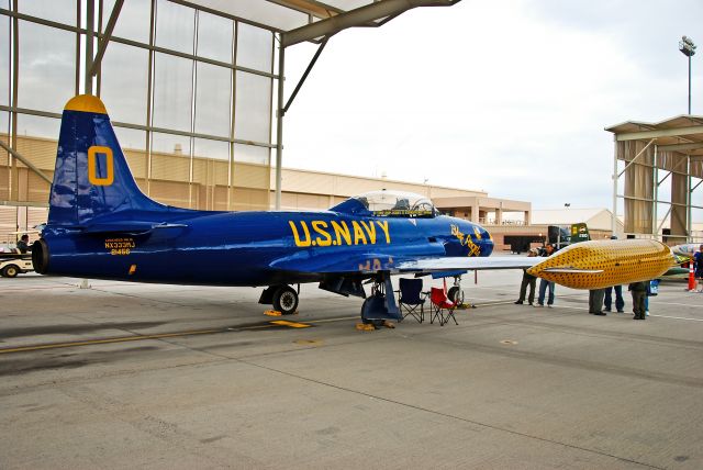 Lockheed T-33 Shooting Star (NX333MJ) - NX333MJ Lockheed MK lll 21456 Blue Angels  Pilot: Kay Eckhardt  Canadair CT-133 Silver Star 3 (CL-30) NX333MJ (cn T33-456) -  Aviation Nation 2011 Nellis Afb Airport (Las Vegas, NV) KLSV / LSV  November 13, 2011 TDelCoro