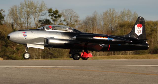 Lockheed T-33 Shooting Star (N133CN) - A Canadair CT-133 Silver Star departing Runway 1 in the late afternoon at Sonny Callahan Airport, Fairhope, AL - March 7, 2020 - during the Classic Jet Aircraft Association's 2020 Jet Blast.