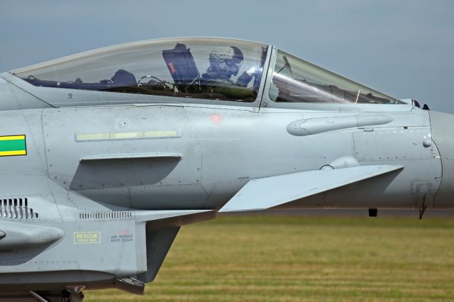 EXTRA EA-200 — - An RAF Typhoon of 3 SQD taxiing out at its base in Coningsby, Lincolnshire.  Note the pilots very complicated modern helmet.