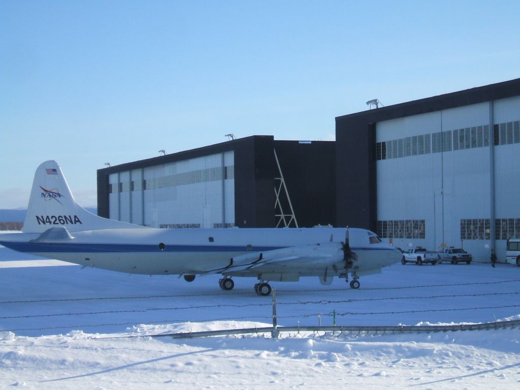 Lockheed P-3 Orion (N426NA) - Parked in front of Hangar at Goose Airport NL. Feb 16/09
