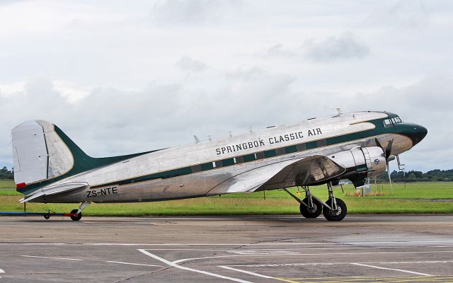 Douglas DC-3 (ZS-NTE) - springbok classic air dc-3 zs-nte being towed to the iac hanger in shannon for painting into retro aer lingus colours 10/7/17.