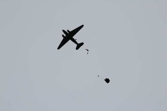 N345AB — - The Liberty Jump Team exits the C47 at the Geneseo Airshow!