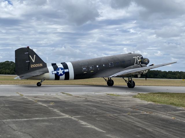 N3239T — - Valiant Air Command Warbird Museum’s C-47 Tico Belle taxis out from Space Coast Regional Airport for a dual-engine check ride on 17 Oct 2022. br /br /Go-around of Tico Belle:  https://www.dropbox.com/s/d138wgx961fy08m/C-47%20Go-Around%2010-17-22.mov?dl=0