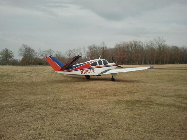 Beechcraft 35 Bonanza (N100TX) - At a private strip in Texas.