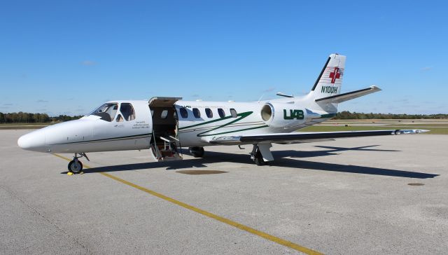 Cessna Citation II (N10UH) - The Critical Care Transport Cessna C550 Citation Bravo of the University of Alabama - Birmingham Hospital, on the ramp at Gulf Air Center, Jack Edwards National Airport, Gulf Shores, AL - March 14, 2017