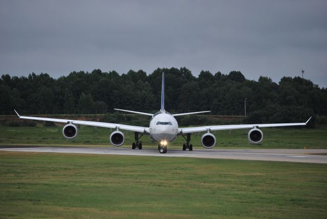 Airbus A340-600 (D-AIHM) - Taxiing into position 18C - 7/12/10