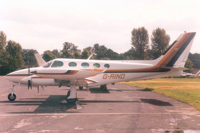 Cessna 335 (G-RIND) - Seen here in Aug-88.br /br /Reregistered G-FITZ 20-Apr-95,br /exported to USA 5-Jan-09 as N335MY,br /then reregistered N802MC 5-Feb-11.