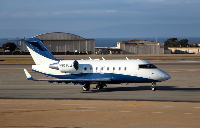 Canadair Challenger (N604WW) - KMRY sporting new paint than other photos seen here on the webpage, 4WW heads to the Runway 28 for departure.