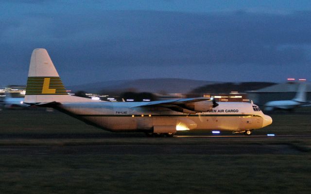 Lockheed C-130 Hercules (P4-LAE) - lynden air cargo l-100-30 p4-lae arriving in shannon this evening from iqaluit in canada 4/3/17.