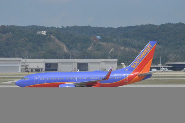 Boeing 737-700 (N900WN) - Southwest 1322 arriving from St. Louis at 2:56 PM CDT. Taken August 11, 2016 with Nikon D3200 mounting 55-200mm lens