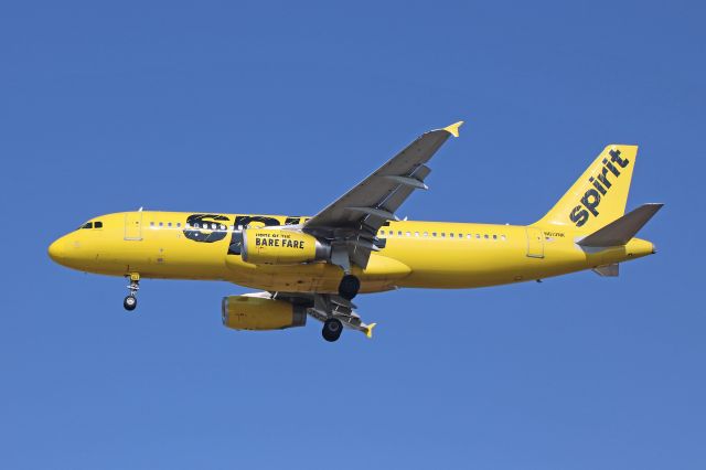 Airbus A320 (N613NK) - A rare opportunity for morning arrivals on RWY 24L. This familiar Spirit Airbus was seen here in the updated livery on final for RWY 24L from Hartsfield-Jackson Intl (KATL) on 19 Mar 2019.
