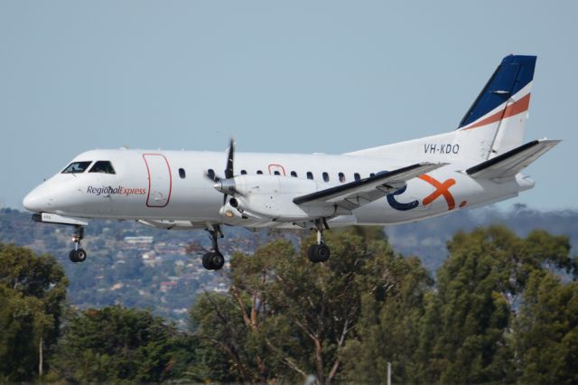 Saab 340 (VH-KDQ) - About to put down on runway 05. Thursday, 8th May 2014.