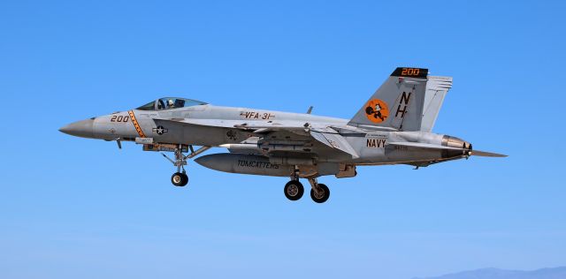 McDonnell Douglas FA-18 Hornet (16-6776) - The VFA-31 "Tomcatters" CAG colorbird is about to land on NFL's 31L as it returns from an early afternoon training sortie.br /The Tomcatters, the second oldest fighter squadron in the US Navy, are proudly celebrating their 85th anniversary (1935-2020). The words above "Felix the Cat" read, "Felix Stands The Watch."br /br /United States Navy McDonnell Douglas F/A-18E Super Hornet (166776)br /VFA-31 (Strike Fighter Squadron Three One) "Tomcatters"br /Home Port: Naval Air Station Oceanabr /At Sea on: USS Theodore Roosevelt (CVN-71)
