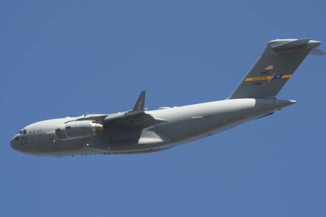 Boeing Globemaster III (N77182) - C-17 77182 from Joint Base Charleston over The Citadels Johnson Hagood Stadium on 5 November 2016 at start of game before The Citadel beat Samford University in overtime and stayed 9 and 0. All Citadel aircrew. 