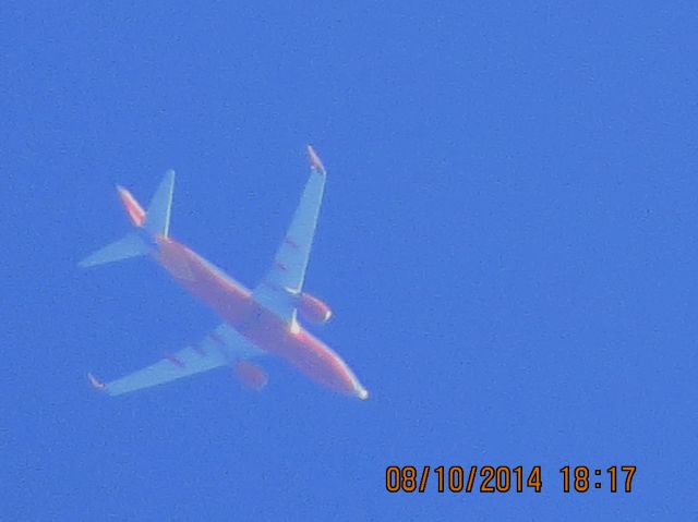 Boeing 737-700 (N938WN) - SWA flight 740 from MDW to OKC over Baxter Springs KS (78KS) at 40k feet. 