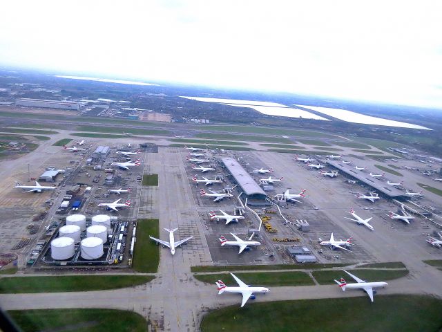 Airbus A380-800 (G-XLEA) - at Terminal 5C, just flown on it from LAX on November 27. photo taken from Follow up flight aboard BA A321 to CDG. 41 BA Aircraft in a single shot encompassing most types including the 787.