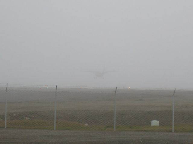 — — - Foggy landing into Barrow, Alaska.