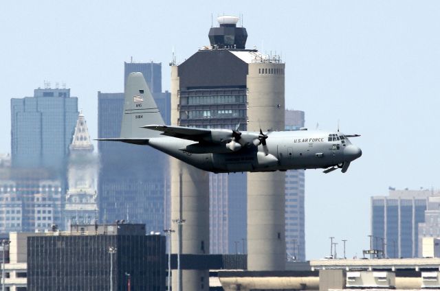 Lockheed C-130 Hercules (N91184) - USAF  C-130H Hercules from Elmendorf AFB, Alaska passing the Logan Tower