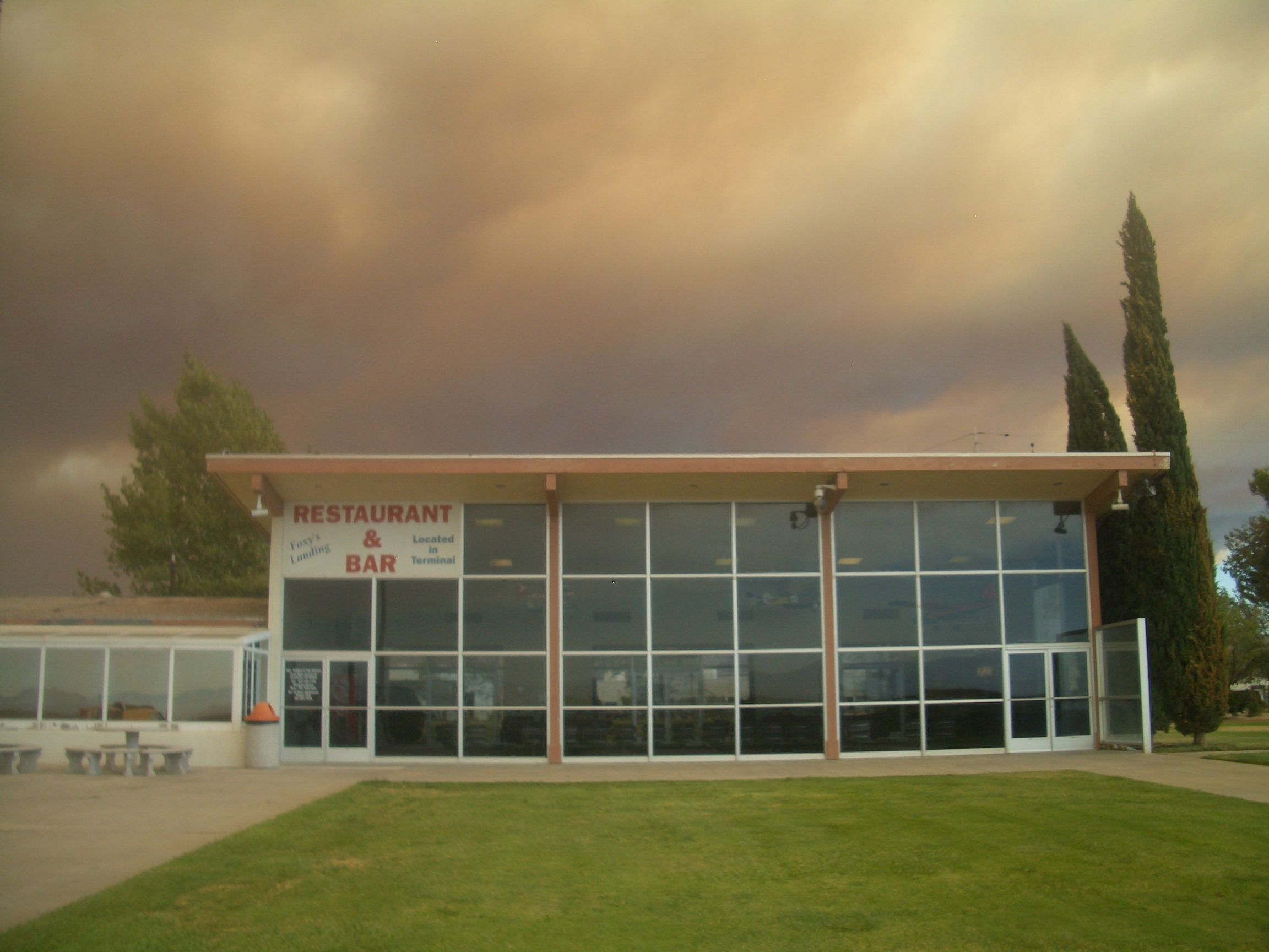 — — - The terminal with the Station Fire in the backround.