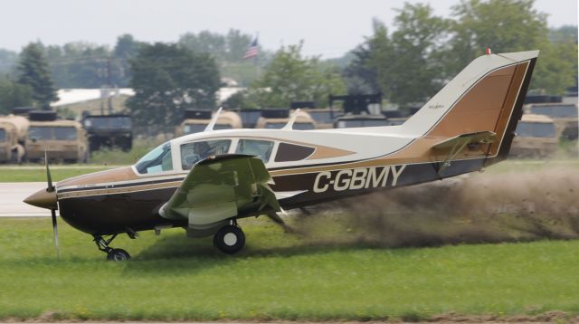 BELLANCA Viking (C-GBMY) - Nose gear appeared to not be fully extended before landing, as soon as it touched the ground the aircraft veered off the left side of the runway, aircraft stopped upright and there did not appear to be any serious injuries.