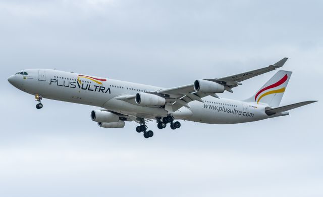 Airbus A340-300 (EC-MFB) - This PlusUltra A340-300 subbing for the SATA Internacional A332 while shes in heavy maintenance. 