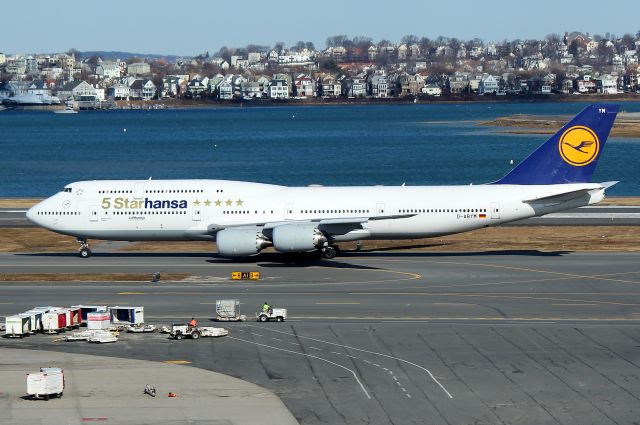 BOEING 747-8 (D-ABYM) - Lufthansas newest 5 Starhansa ***** livery making its first visit to Boston from Frankfurt