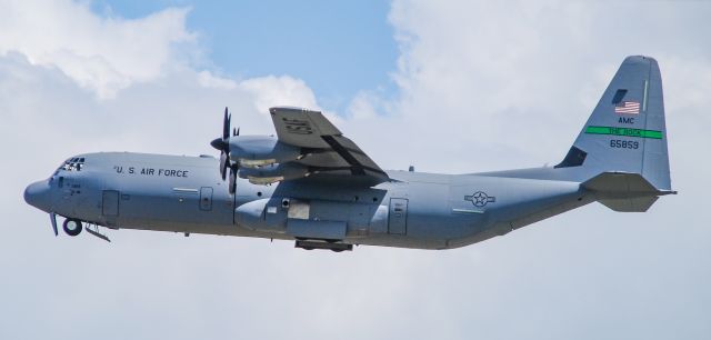 Lockheed C-130 Hercules (N65859) - A beautiful C-130J taking off from Donaldson Center.  Hurricane Isaias making for some interesting weather!  8/3/20.