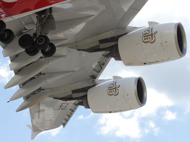 Airbus A380-800 (A6-EDH) - Close up detail of the Engine Alliance engines on this Emirates A380-800. The alliance was formed between General Electric and Pratt and Whitney.